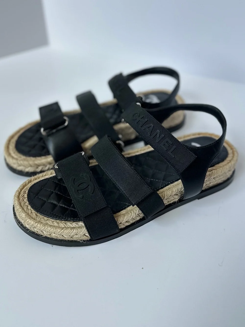 Chanel CC logo black espadrille sandals